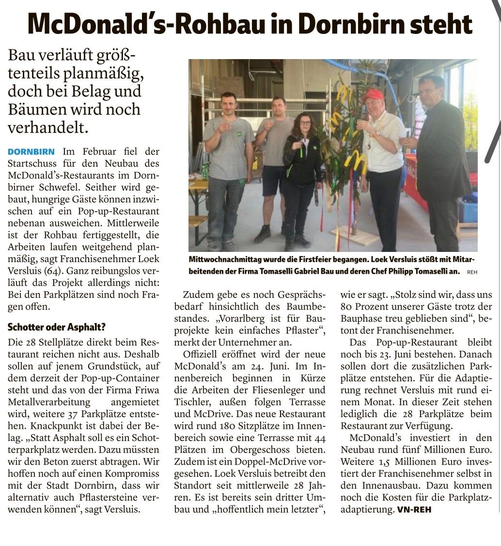 Firstfeier McDonald’s Dornbirn Tomaselli gabriel bau2